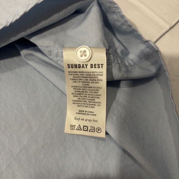 Sunday Best Aritzia Small Light Blue Cropped Button Down Shirt Short Sleeve Top - Picture 10 of 13